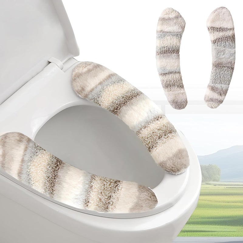 Iensen Thick and Warm Plush Toilet Seat Cover – Washable, Reusable Cushion with TPR Adhesive & Parallel Stripe Design for Comfort & Insulation (Grey) - Image 1
